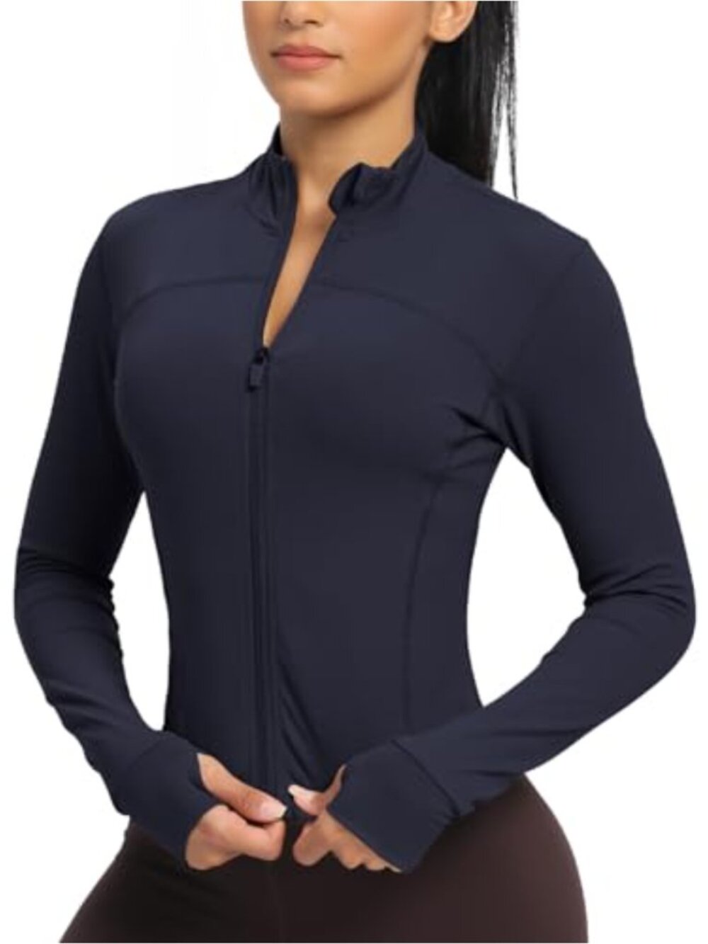 Women Zip Up Athletic Cropped Track Jacket Thumb Holes Running Yoga